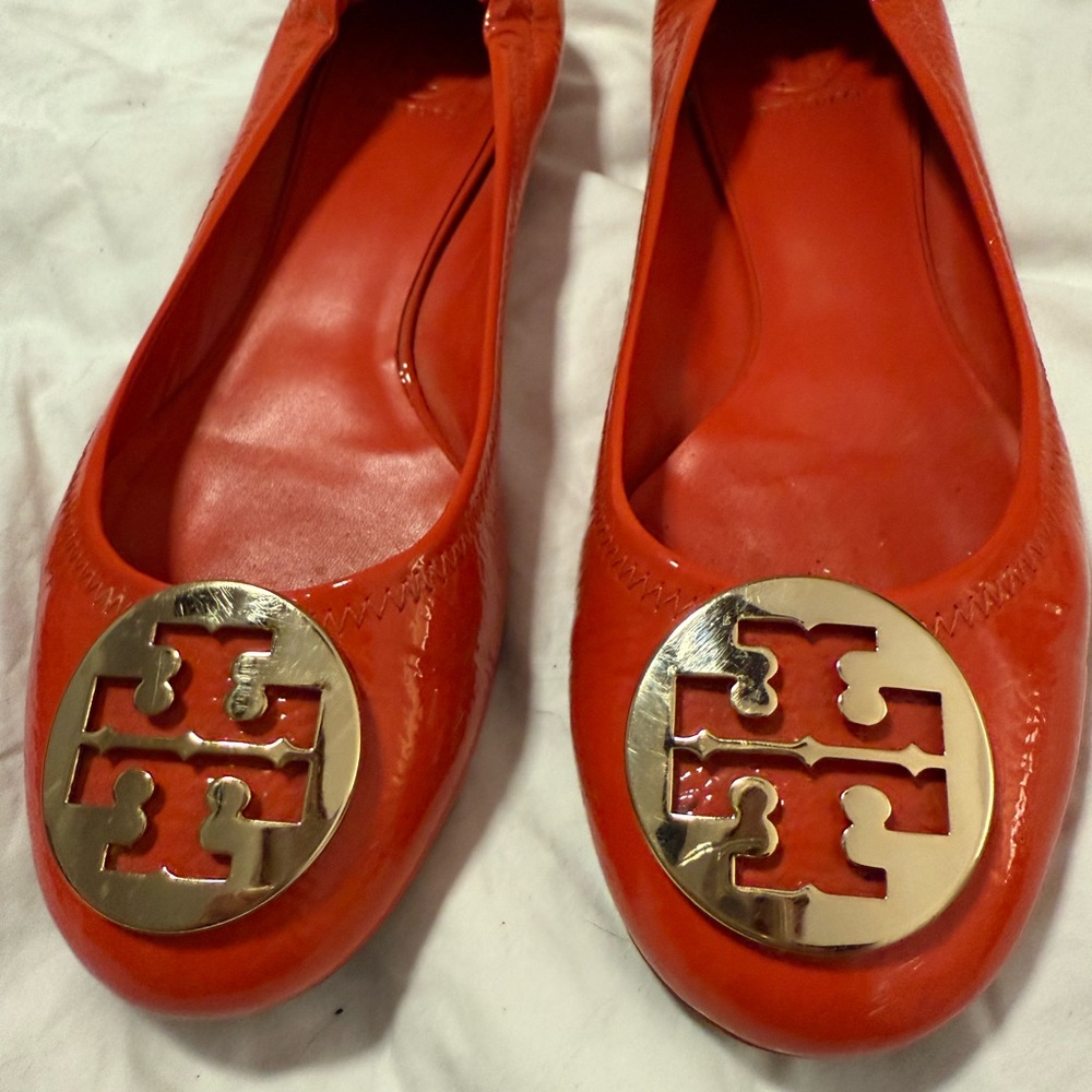 Tory Burch Orange Ballet Flats with Gold Logo
